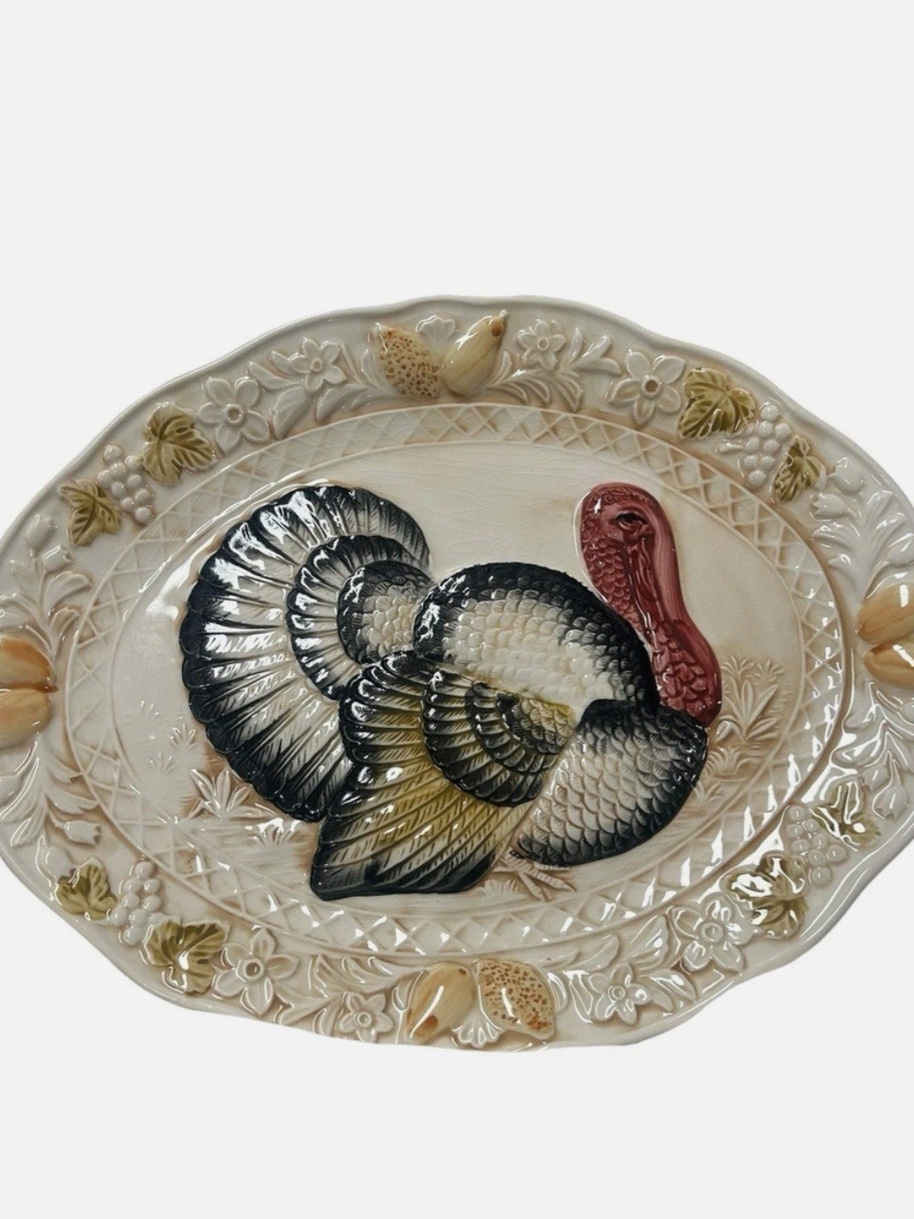 Vintage Japan Ceramic Turkey Serving Platter in Cream, Black and Red